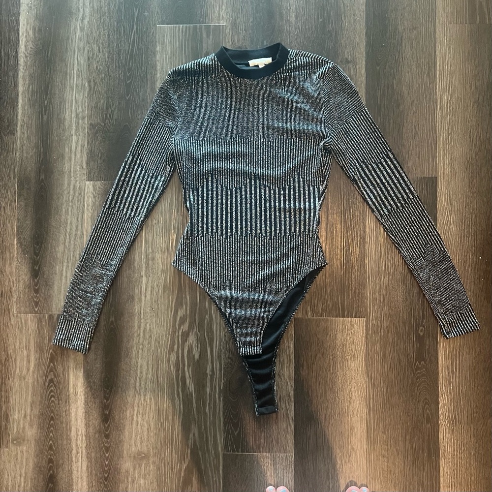 Vici Meet Me At The Disco Ribbed Metallic Bodysuit